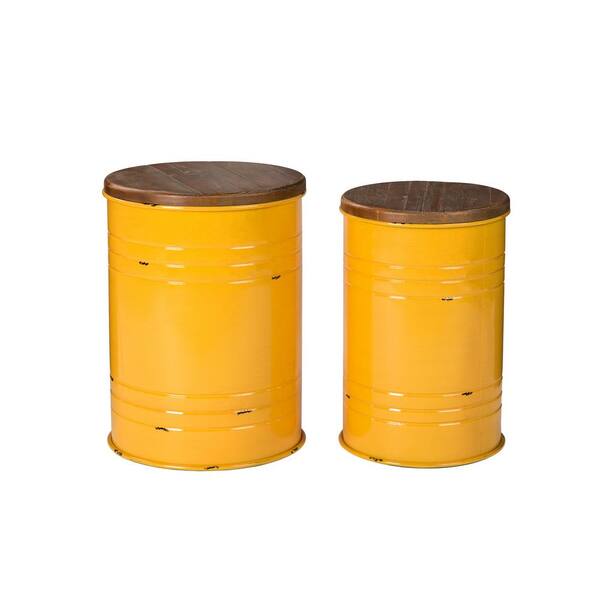 Glitzhome 19.29 in. H Modern Yellow Metal Storage Stool or Accent Table with Solid Wood Lid (Set of 2)
