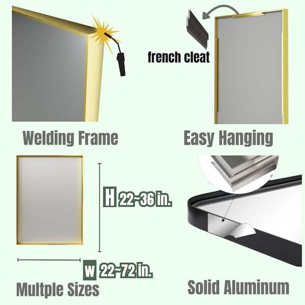 60 in. W x 28 in. H Gold Aluminum Rectangle Framed Tempered Glass Wall-Mounted Bathroom Mirror