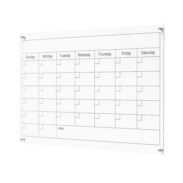 35.375 in. W x 23.625 in. H Reusable Clear Acrylic Calendar Dry Erase Board