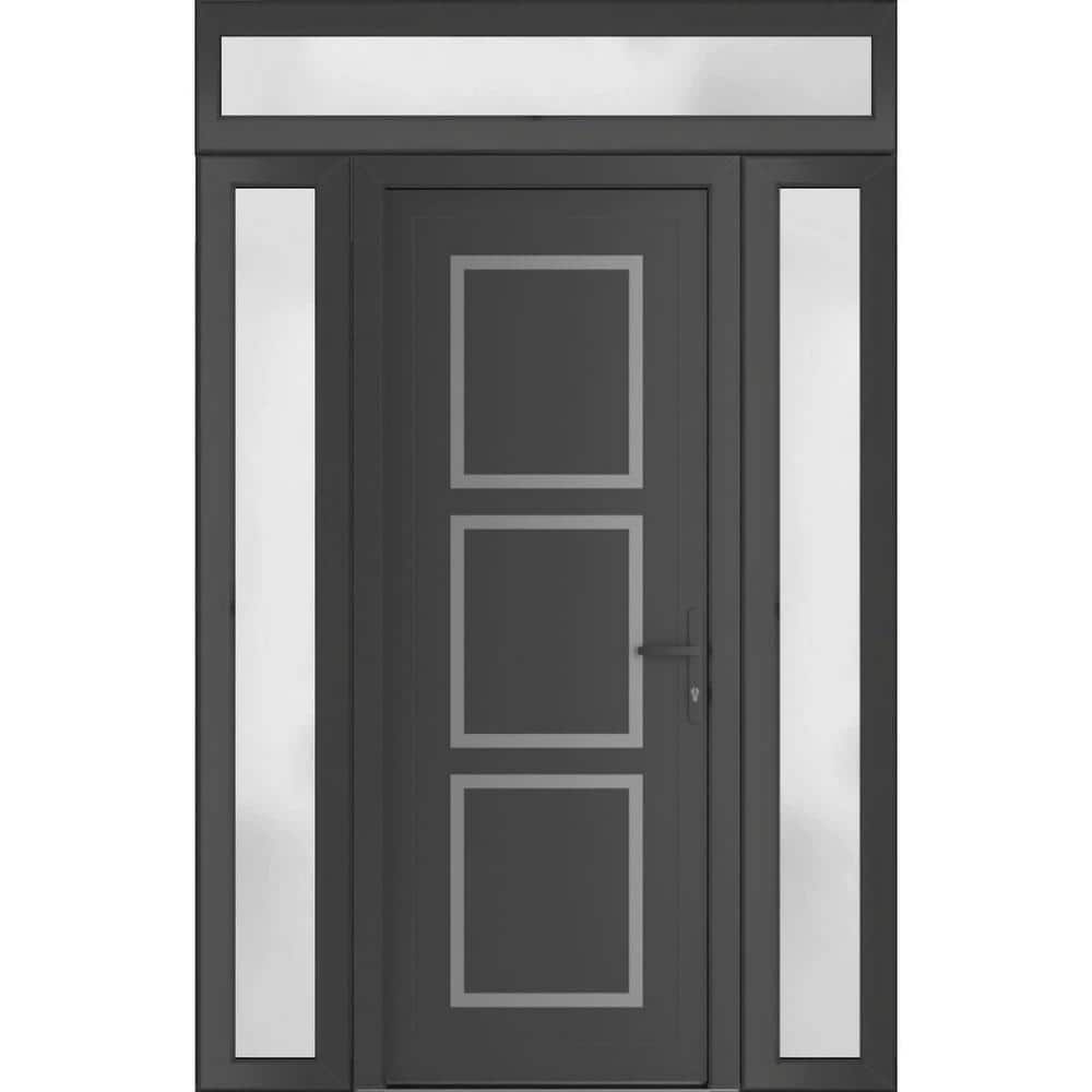 60 in. x 94 in. Right-hand/Inswing Frosted Glass Antracite Grey Steel Prehung Front Door with Hardware price history on PriceWatchPro