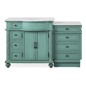 55.5 in. W x 22 in. D x 36 in. H Freestanding Bath Vanity in Vintage Green with Carrara White Marble Top