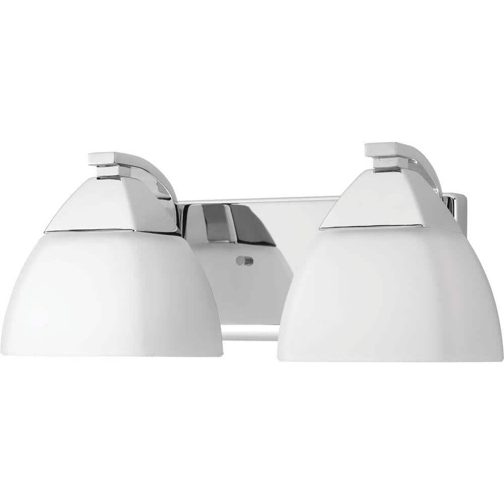 Polished Chrome 2-Light Bath Vanity with Etched White Glass Shades