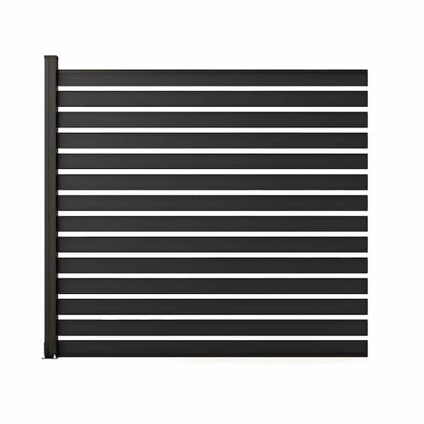Outdoor 6 ft. H x 6 ft. W Black Aluminum Open Slat Fence Panel with 1 Aluminum Post