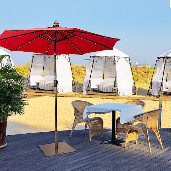 50 lbs. Square Weighted Patio Umbrella Base Stand Outdoor with 3 Adapters Brown