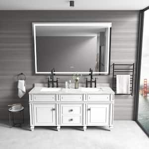 88 in. W x 48 in. H Large Rectangular Framed Wall Bathroom Vanity Mirror in White with LED Lights