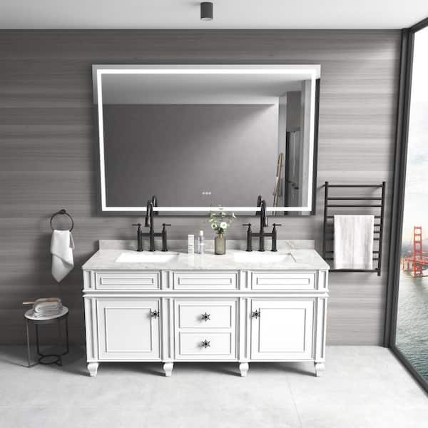 Unbranded 88 in. W x 48 in. H Large Rectangular Framed Wall Bathroom Vanity Mirror in White with LED Lights