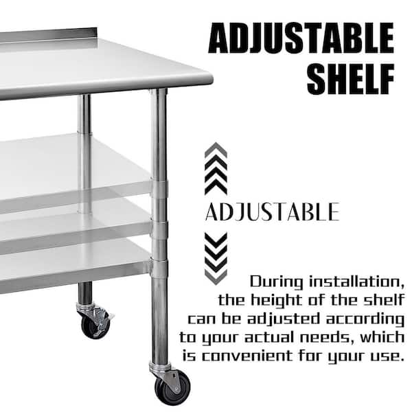 tunuo 60 in. x 24 in. Silver Stainless Steel Kitchen Utility Table 