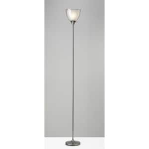 72 in. Silver Shiny Finish Metal Torchiere Floor Lamp with Frosted Inner Shade