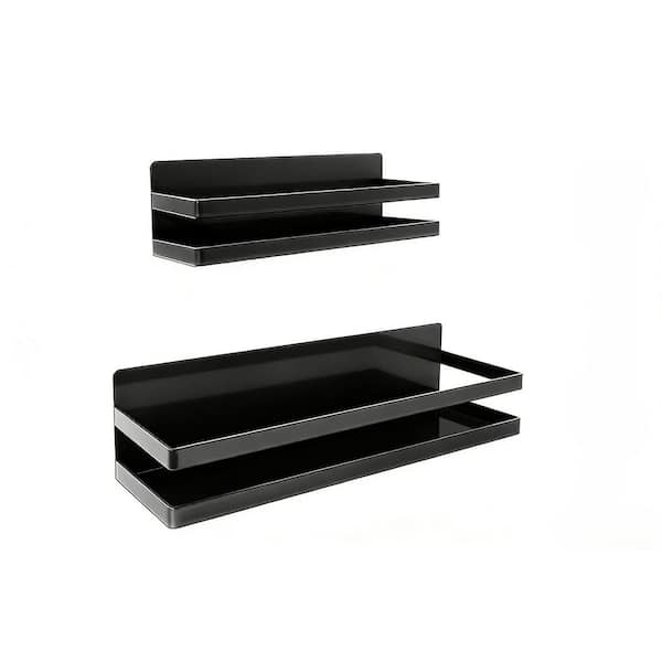 15.74 in. 2 Pack Magnetic Metal Spice Rack Floating Shelf in Black with Border