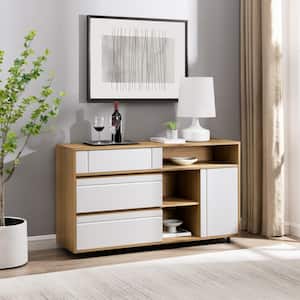 Coastal Oak/Solid White Wood Modern Sideboard with Open and Closed Storage