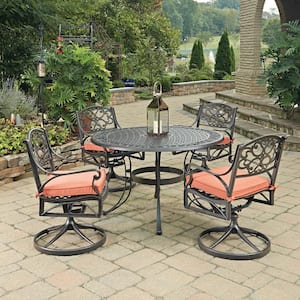 Sanibel Rust Bronze 5-Piece Cast Aluminum Outdoor Dining Set with Orange Coral Cushions