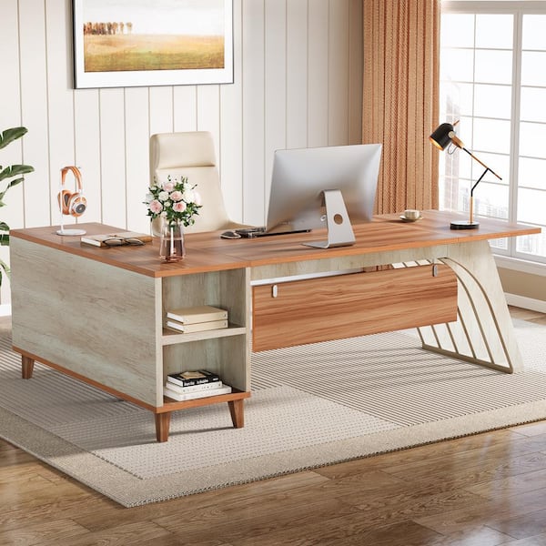 TRIBESIGNS WAY TO ORIGIN Halseey 79 in. L-Shaped Walnut and Oak
