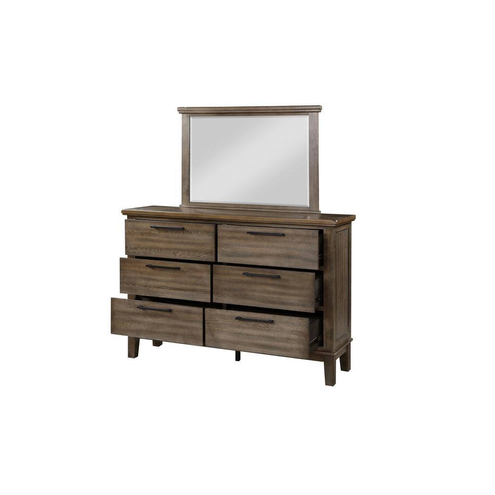 Vintage Gray Rubberwood 6-Drawer Dresser with Mirror