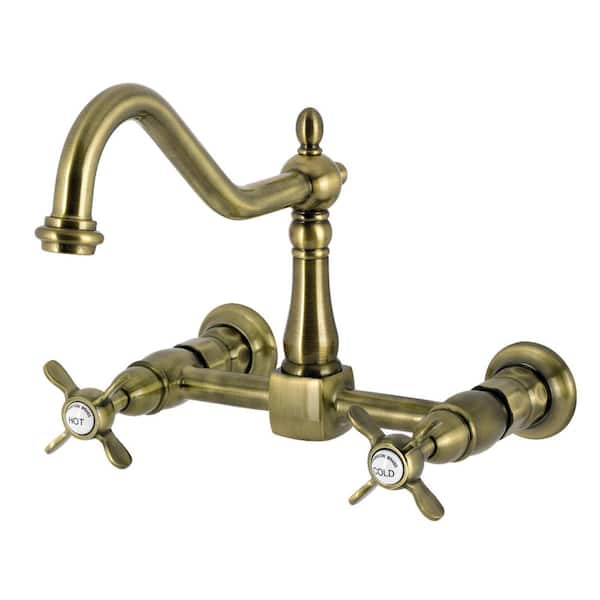 Essex 2-Handle Wall Mount Standard Kitchen Faucet in Antique Brass