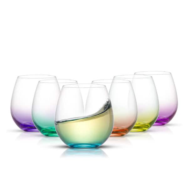 Hue Lead Free Colored Stemless Wine Glasses, 15 oz. (Set of 6)