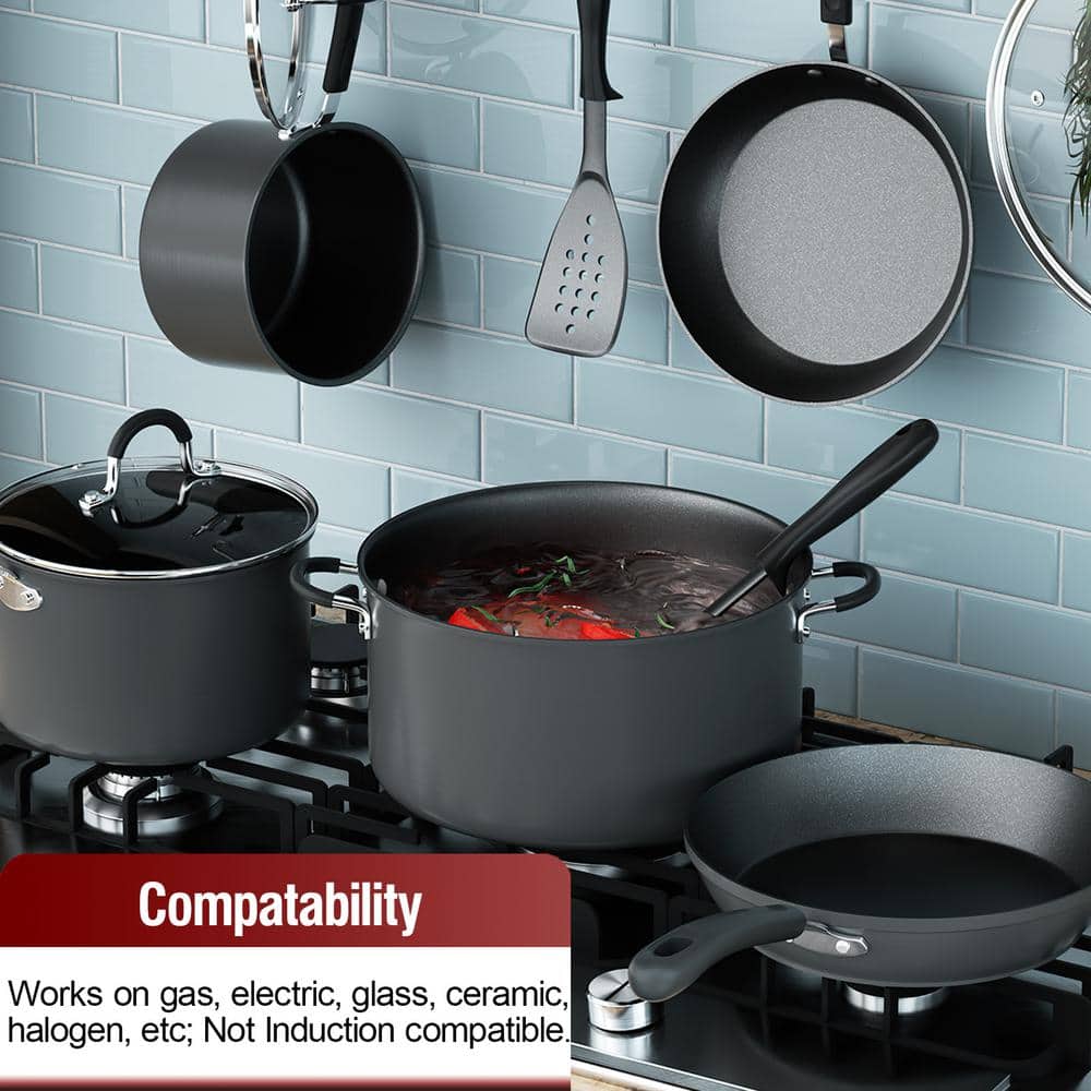 12-Piece Black Aluminum Nonstick Cookware Set with Glass Lids