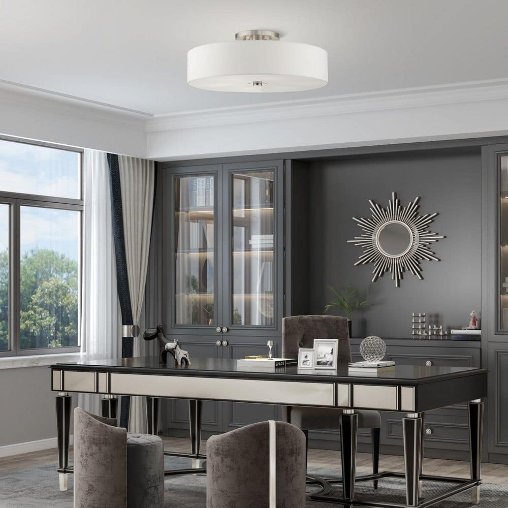 Brushed Nickel 30" Drum Shade Semi Flush Mount Light