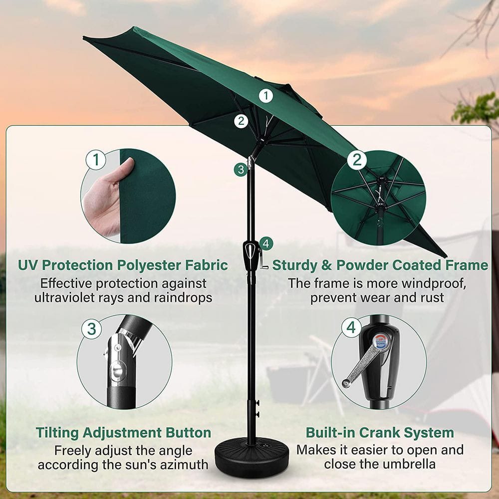 7.5 ft Green Steel Market Patio Umbrella with Crank Lift