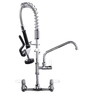 Commercial Triple Handle Wall Mount 25. Pull Down Sprayer Kitchen Faucet with Pre-Rinse Sprayer Solid Brass in Chrome