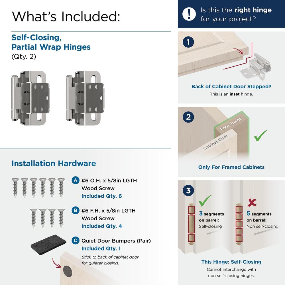 Polished Chrome 3/8 Inch Inset Self-Closing Cabinet Hinge