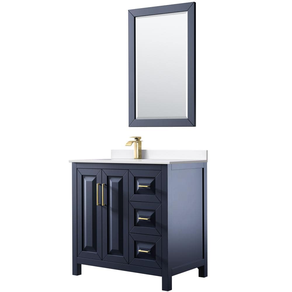Daria 36 in. W x 22 in. D x 35.75 in. H Single Bath Vanity in Dark Blue with White Cultured Marble Top and 24 in. Mirror price history on PriceWatchPro