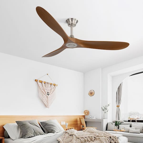 60 in. Modern Nickel Indoor Wood Grain Brown ABS Blades Downrod Mount Standard Ceiling Fan with 3-Size Downrods