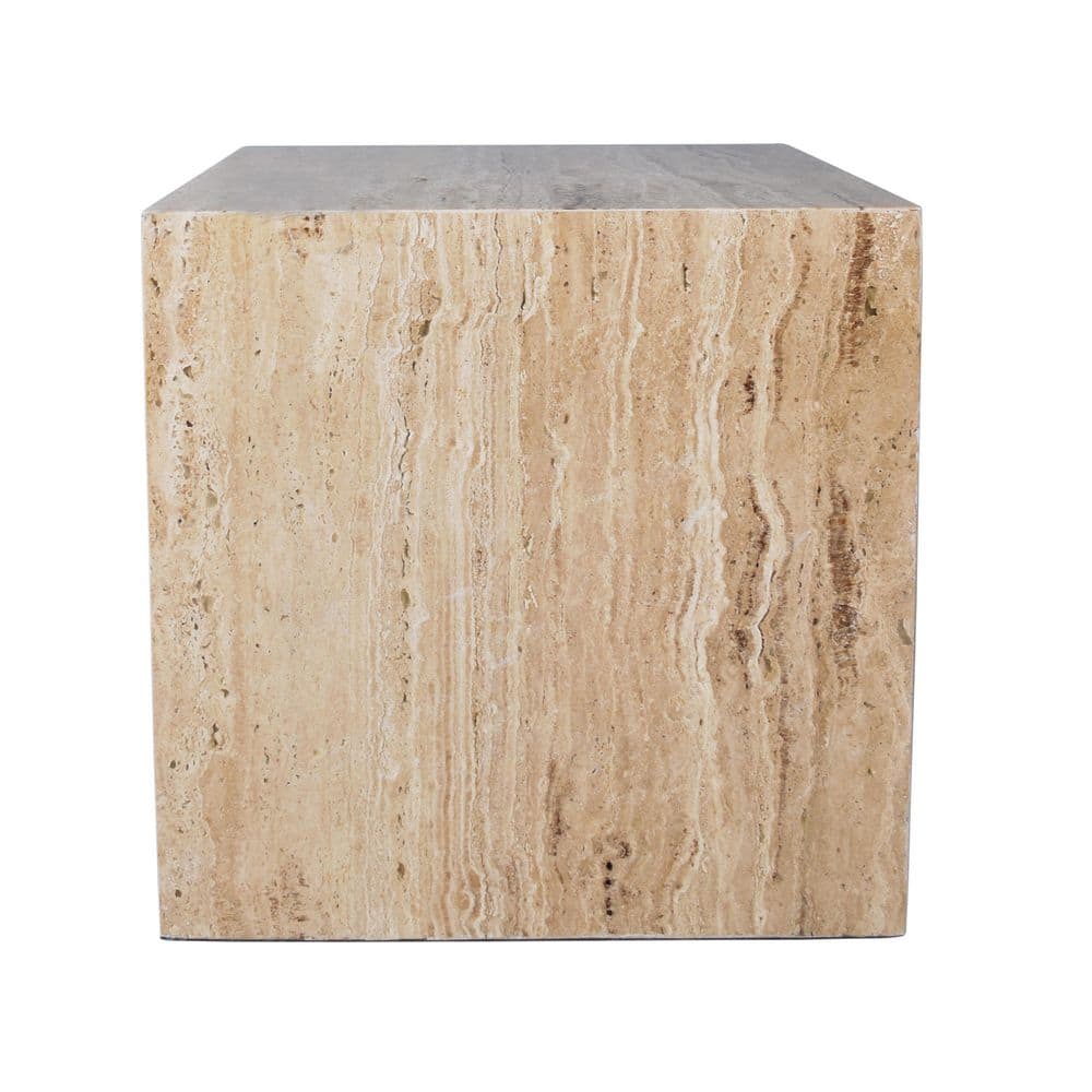 Felix 15 in. Contemporary Natural Marble Handmade Cube End Table, Travertine - thumbnail 3