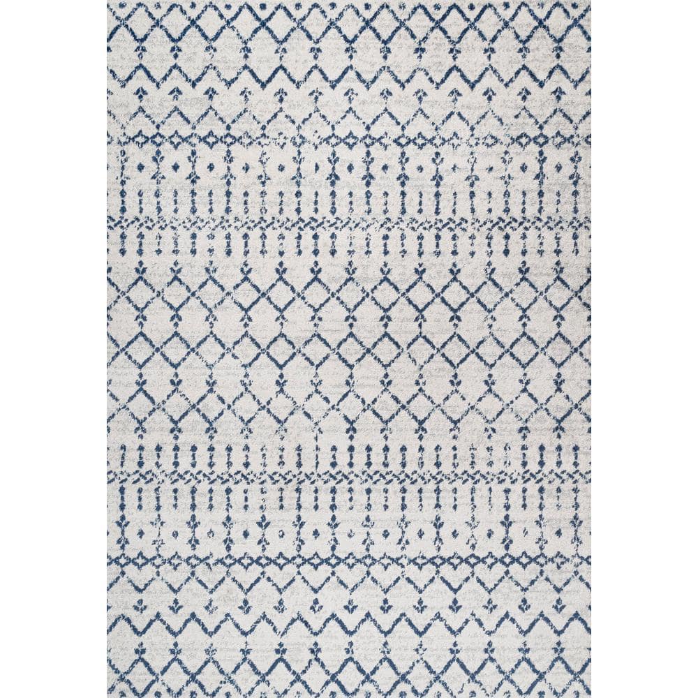 Ivory and Navy 4' x 6' Synthetic Trellis Area Rug