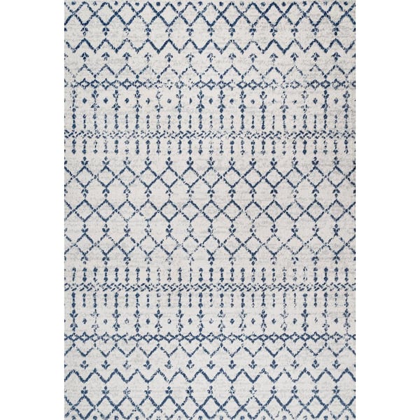Moroccan Hype Boho Vintage Diamond Cream/Navy 5 ft. x 8 ft. Area Rug