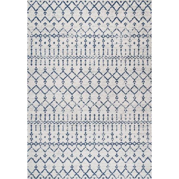 Moroccan Hype Boho Vintage Diamond Cream/Navy 9 ft. x 12 ft. Area Rug