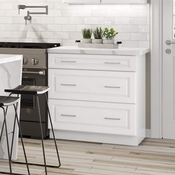 Hampton Bay Designer Series Elgin Assembled 36x34.5x23.75 in. Pots and Pans Drawer Base Kitchen Cabinet in White