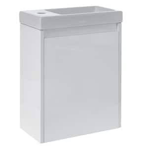 16 in. W x 8.7 in. D x 21.3 in. H Wall Mounted Bath Vanity in White with White Ceramic Top, Single Sink,Easy Assembly