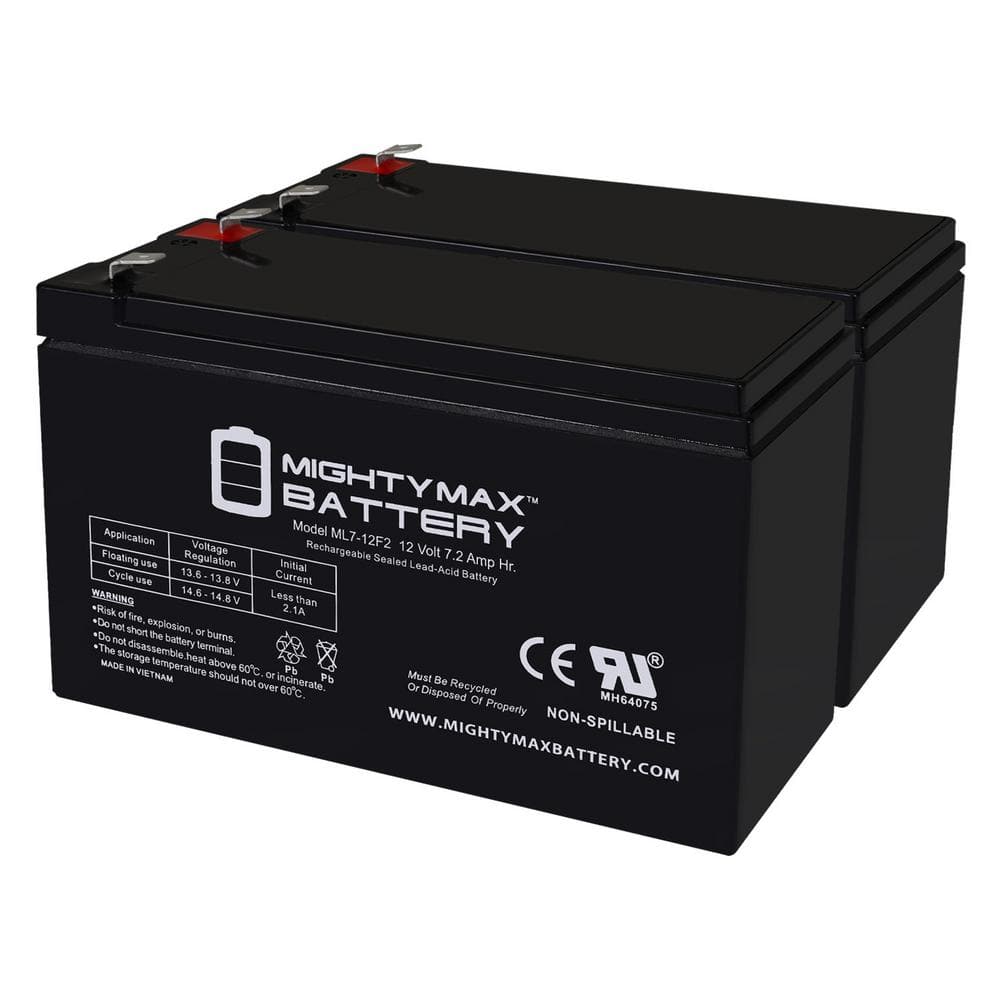 MIGHTY MAX BATTERY 12V 7Ah F2 Replacement Battery For BB SH1228W - 2 ...