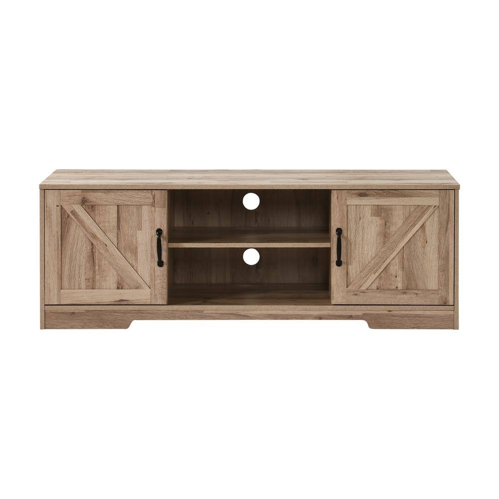 Rustic Oak 59" TV Stand with Sliding Barn Doors and Storage Cabinets