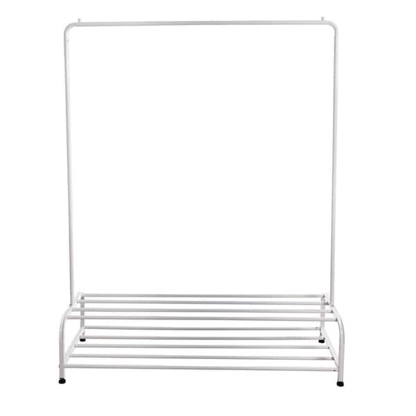 Huluwat White Metal Clothes Rack with Shelves 17.72 in. W x 59.92 in. H
