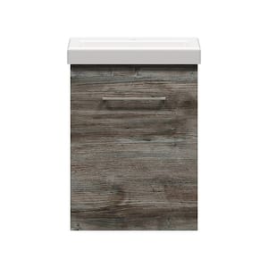 Langsett Wall Hung 17-1/2 in. W x 13-1/2 in. D Vanity in Driftwood Gray with Porcelain Vanity Top With White Basin
