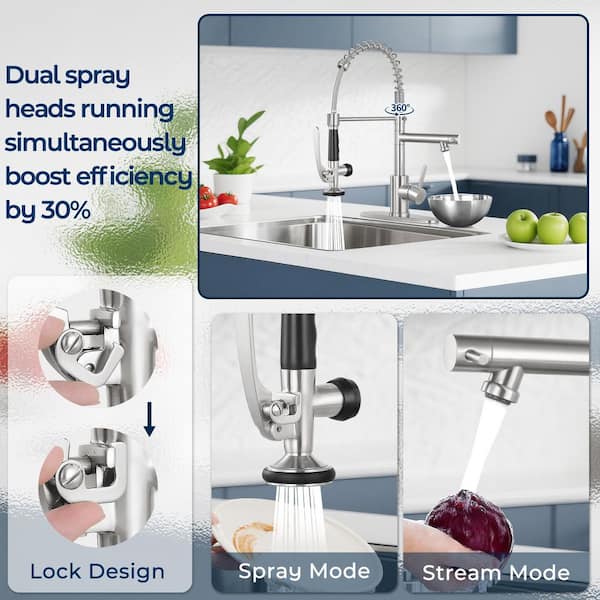 Single Handle Pull Down Sprayer 18.1 in. H Kitchen Faucet 360° Spout Swivel with Pull Out Spray in Brushed Nickel