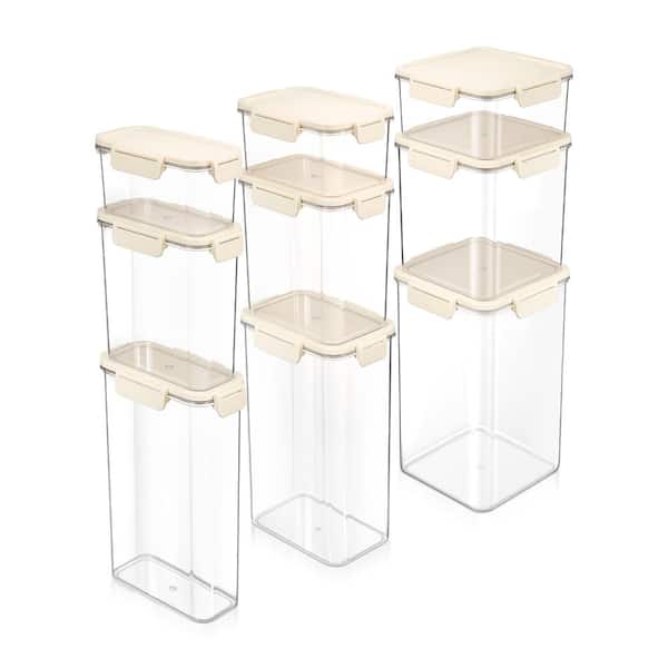 Stackable Plastic Food Storage Container with Lids (9 Pack), Clear Airtight Pantry Canister for Kitchen Organization