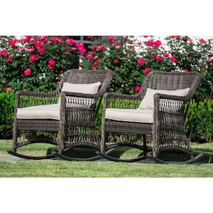 Pearson Brown Wicker Outdoor Rocking Chair with Tan Polyester Cushion (2-Pack)