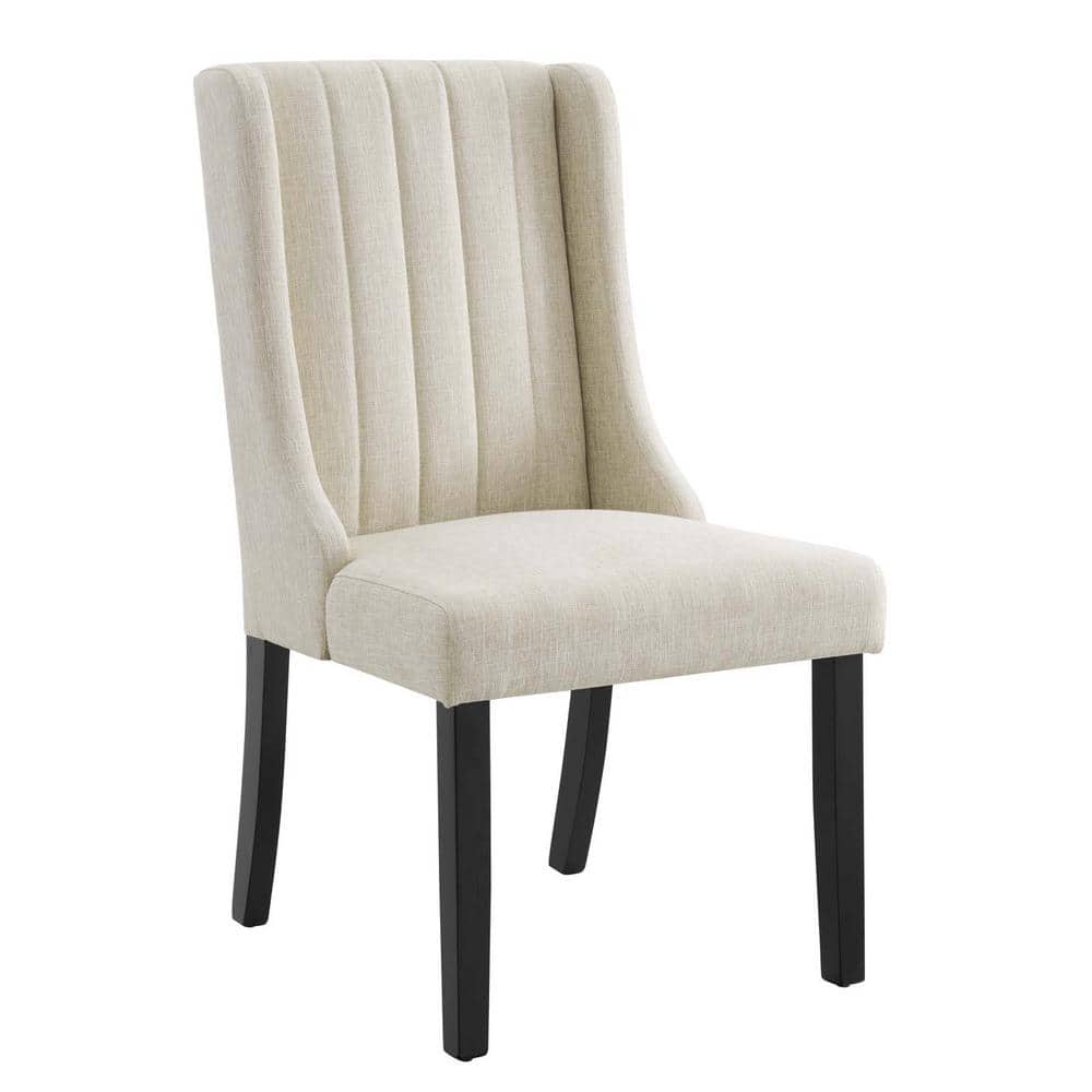 Beige Velvet Upholstered Parsons Side Chair with Wood Legs