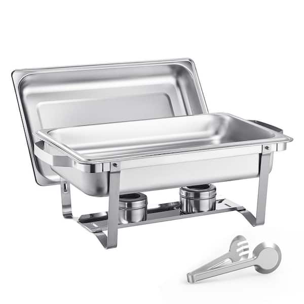 SKYSHALO Chafing Dish Buffet Set, 8 qt. Silver Stainless Steel Chafing Dishes with Lid Water Pan Stand Fuel Holder