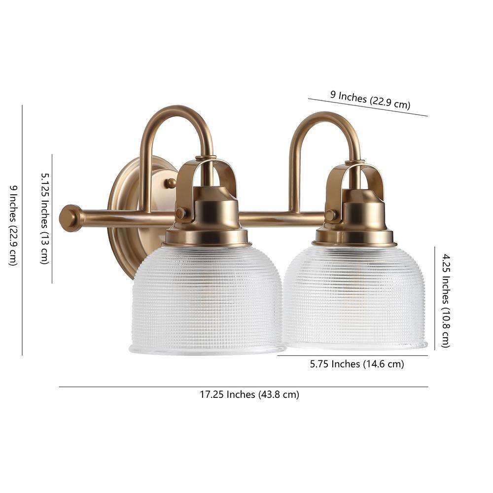 Elegant Brass Gold 17.25" LED Vanity Light with Textured Glass Shades