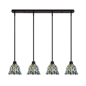 Albany 60-Watt 4-Light Espresso Linear Pendant Light with Crescent Art Glass Shades and No Bulbs Included