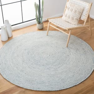 Braided Gray Ivory 4 ft. x 4 ft. Abstract Striped Round Area Rug