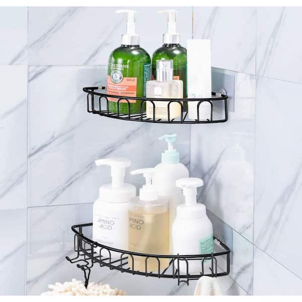 2 Piece Bathroom Corner Shelf With Stickers Black Stainless Steel