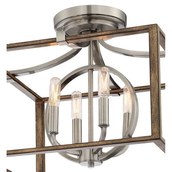 Country Estates 4-Light Sun Faded Wood & Brushed Nickel Semi-Flush Mount
