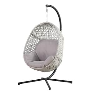 Modern Black Metal Patio Swing Egg Chair with C-Stand with Gray Cushion