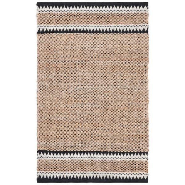 Natural Fiber Beige/Black Doormat 2 ft. x 4 ft. Woven Border Area Rug