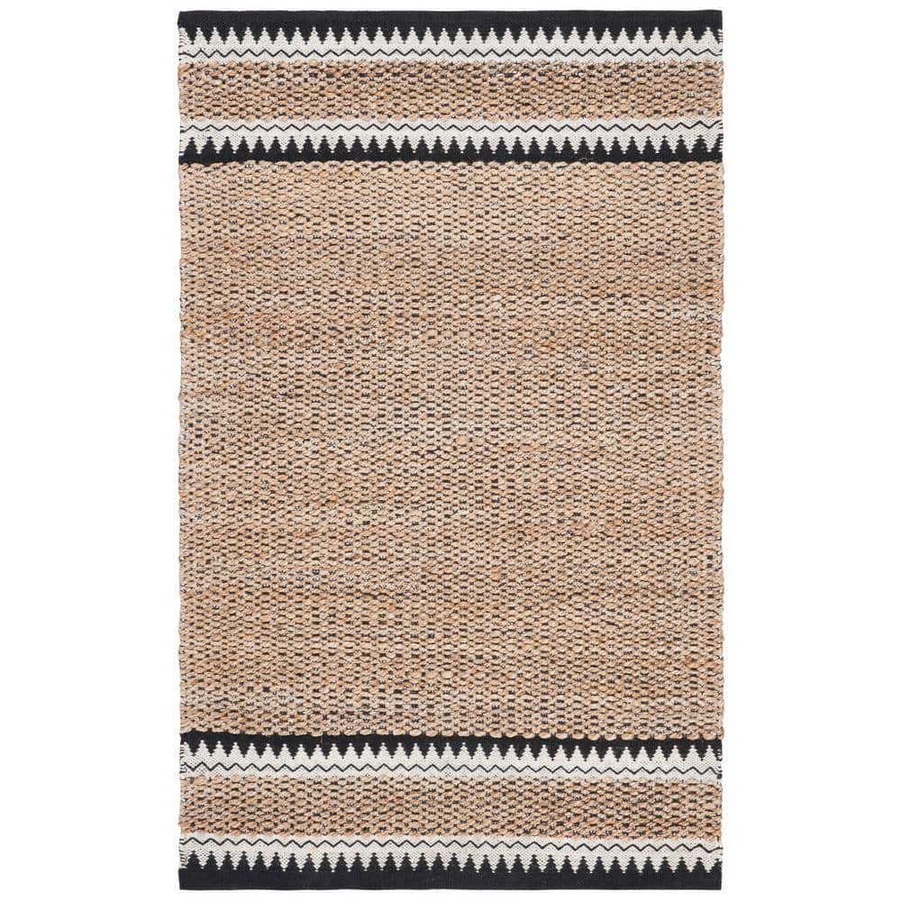 Natural and Black Hand-Knotted Wool and Cotton Rug, 3' x 5'