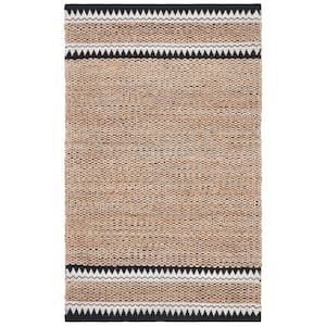 Natural Fiber Beige/Black Doormat 3 ft. x 5 ft. Modern Solid Area Rug